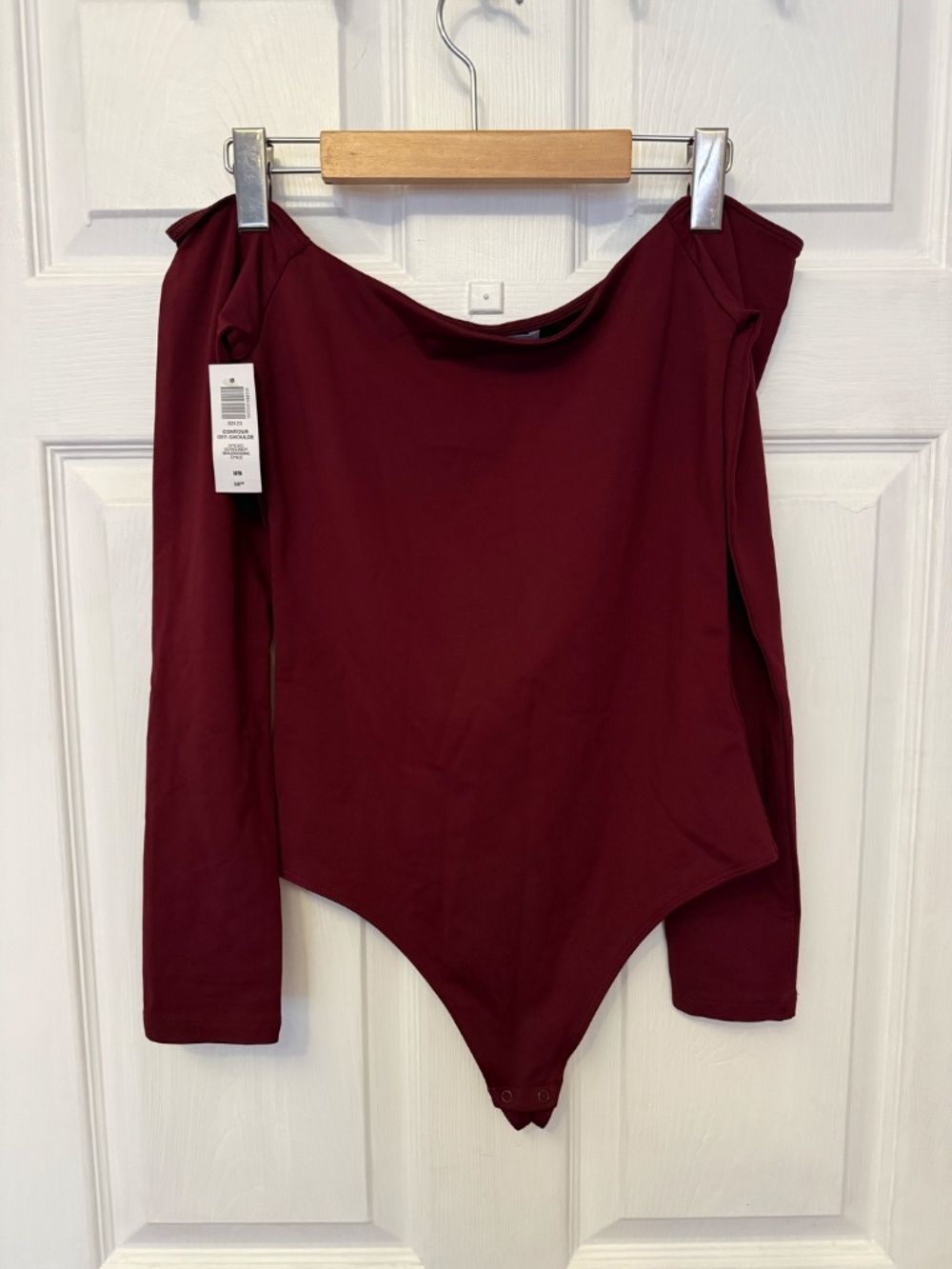 Aritzia Contour Off-Shoulder Longsleeve Bodysuit, NWT, Medium, Spiced Burgundy - Picture 3 of 4